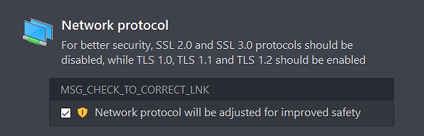 Snad jen úsměvným omylem je doporučení vypnout síťové protokoly SSL 2.0 a SSL 3.0 a zapnout již překonané TLS 1.0, TLS 1.1 a TLS 1.2. (Zdroj: Outbyte PC Repair)