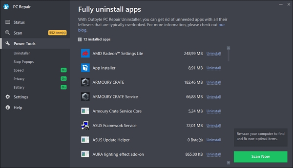 Power Tools obsahují nástroje už prve viděné (Zdroj: Outbyte PC Repair) Power Tools obsahují nástroje už prve viděné (Zdroj: Outbyte PC Repair)