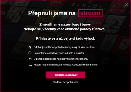 Aktuální hláška o přesunu televizeseznam.cz na Stream.cz (Zdroj: televizeseznam.cz či Stream.cz) Aktuální hláška o přesunu televizeseznam.cz na Stream.cz (Zdroj: televizeseznam.cz či Stream.cz)