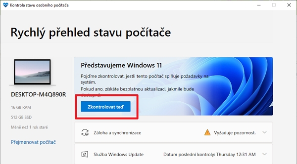 Aplikace Kontrola stavu osobního počítače (Zdroj: Microsoft) Aplikace Kontrola stavu osobního počítače (Zdroj: Microsoft)