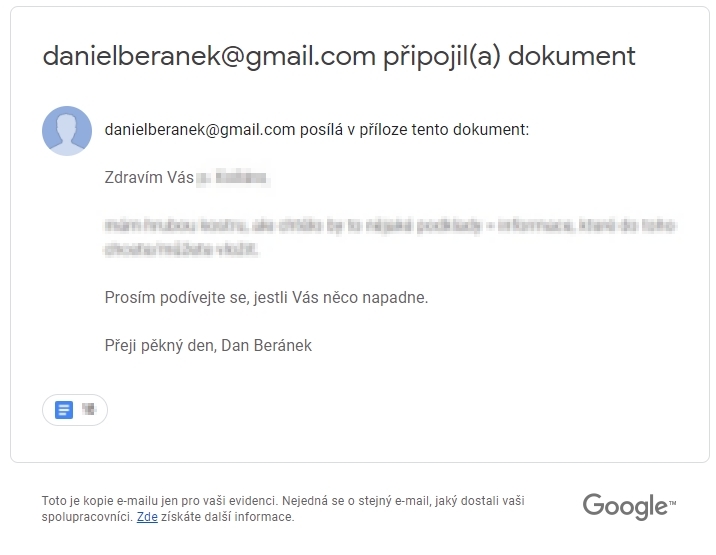 Podoba emailu připoslaného sobě samému (Zdroj: Gmail) Podoba emailu připoslaného sobě samému (Zdroj: Gmail)
