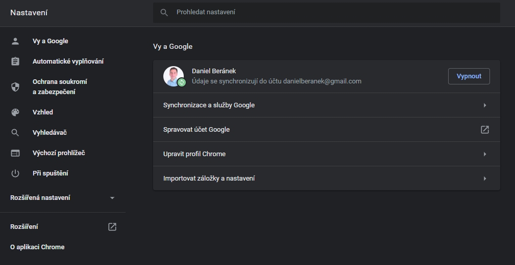 Zjednodušená podoba sekce Nastavení (Zdroj: Google Chrome) Zjednodušená podoba sekce Nastavení (Zdroj: Google Chrome)