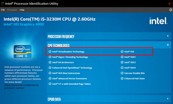 Spusťte program Intel® Processor Identification Utility - přejděte na CPU Technologies a zkontrolujte položku Intel® Virtualization Technology (Zdroj: Intel) Spusťte program Intel® Processor Identification Utility - přejděte na CPU Technologies a zkontrolujte položku Intel® Virtualization Technology (Zdroj: Intel)