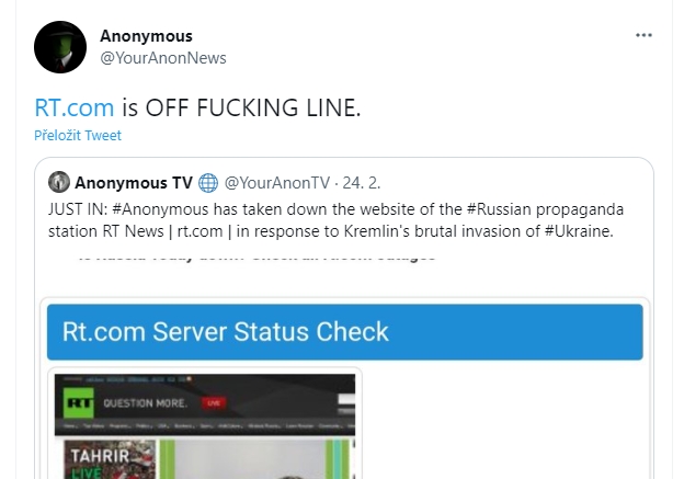 Oznámení o sejmutí webu RT.com (Zdroj: Twitter) Oznámení o sejmutí webu RT.com (Zdroj: Twitter)