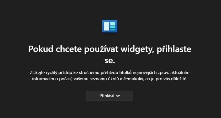 Odklikněte ikonu widgetů na hlavním panelu zcela vlevo a přihlašte se, nebo vytvořte účet Microsoft (Zdroj: Windows 11) Odklikněte ikonu widgetů na hlavním panelu zcela vlevo a přihlašte se, nebo vytvořte účet Microsoft (Zdroj: Windows 11)