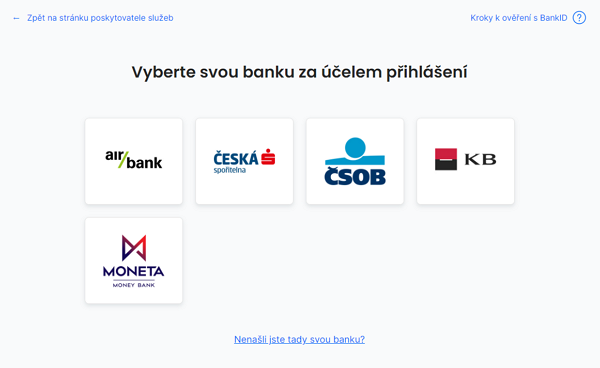 Aktuální výběr bank poskytujících BankID i pro nestátní organizace (Zdroj: BankID.cz)