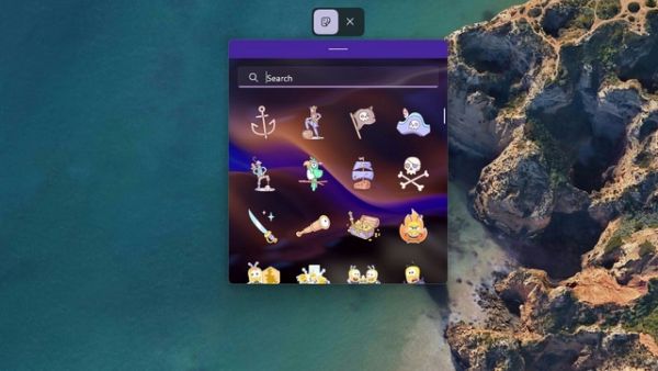 Z nabídky Editor nálepek vybereme požadovanou nálepku, upravíme její velikost a umístění na ploše (Zdroj: Windows 11)