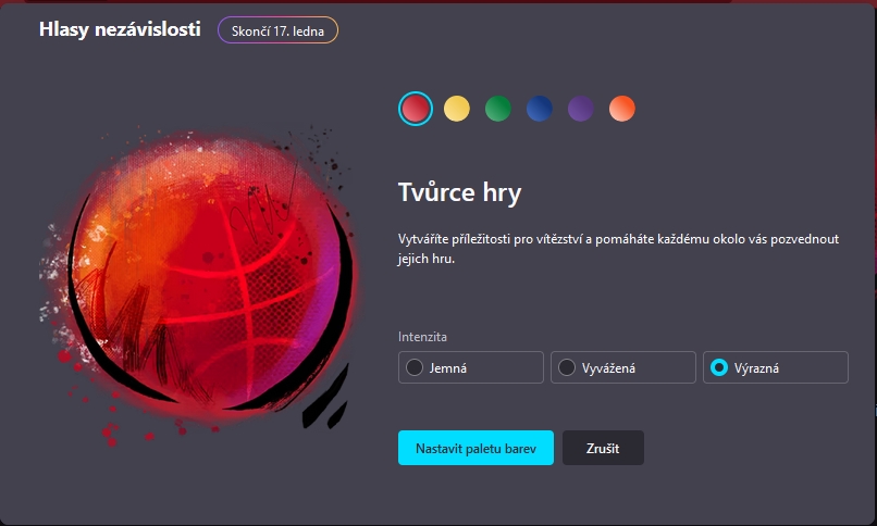 Palety barev Hlasy nezávislosti a intenzita jejich podání (Zdroj: Mozilla Firefox) Palety barev Hlasy nezávislosti a intenzita jejich podání (Zdroj: Mozilla Firefox)