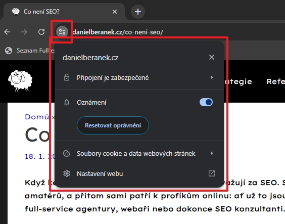 Mění se pouze vizuální pojetí ikonky oprávnění webů - menu oprávnění zůstává stejné (Zdroj: Google Chrome Canary) 