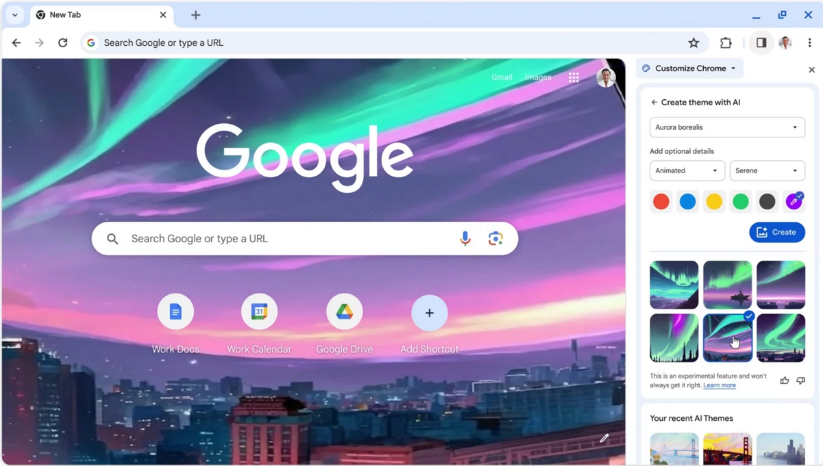 Chrome se pochlubí i vizuální AI v podobě generátoru skinu prohlížeče (Zdroj: Blog.Google) Chrome se pochlubí i vizuální AI v podobě generátoru skinu prohlížeče (Zdroj: Blog.Google)