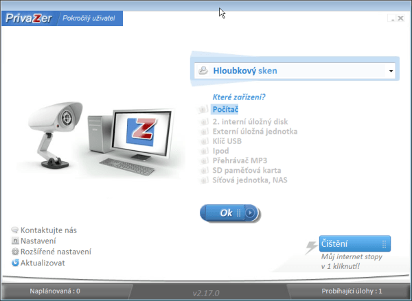 Hlavní menu PrivaZer Hlavní menu PrivaZer