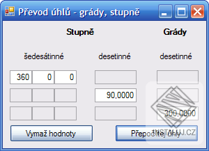 Převod úhlů - grády, stupně