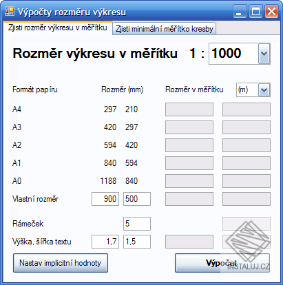 Výpočty rozměru výkresu