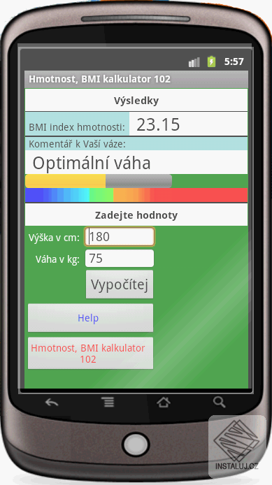 Kalkulačka tělesné hmotnosti OS Android