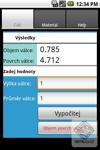 Objem povrch válce Android Software