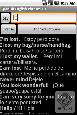 Spanish English basic phrases Android software