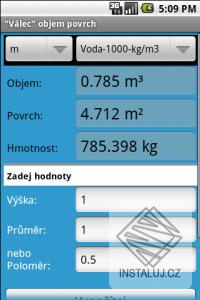 Kalkulačka objemu povrchu hmotnosti těles pro Android