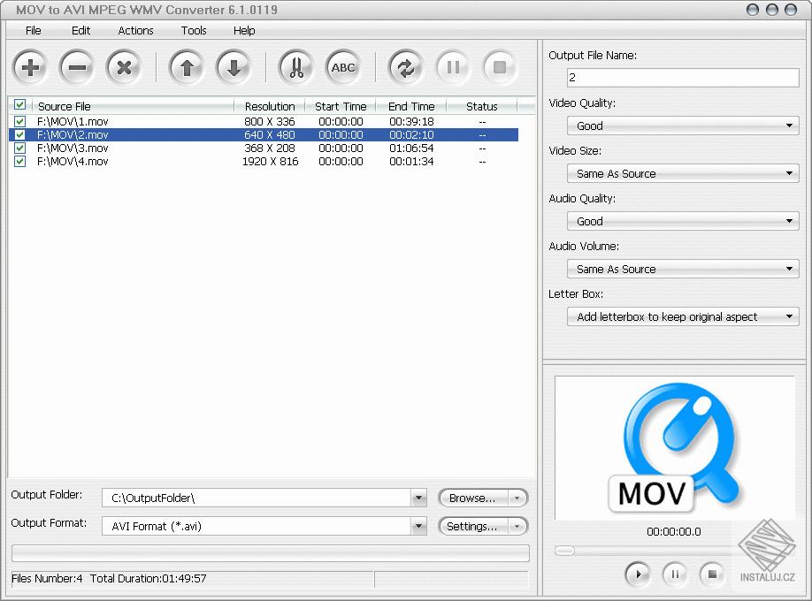 MOV to AVI MPEG WMV Converter