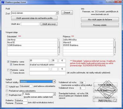 Obálka + podací lístok