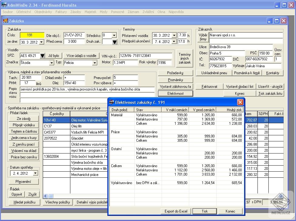 Program Autoservis + AdmWinDE