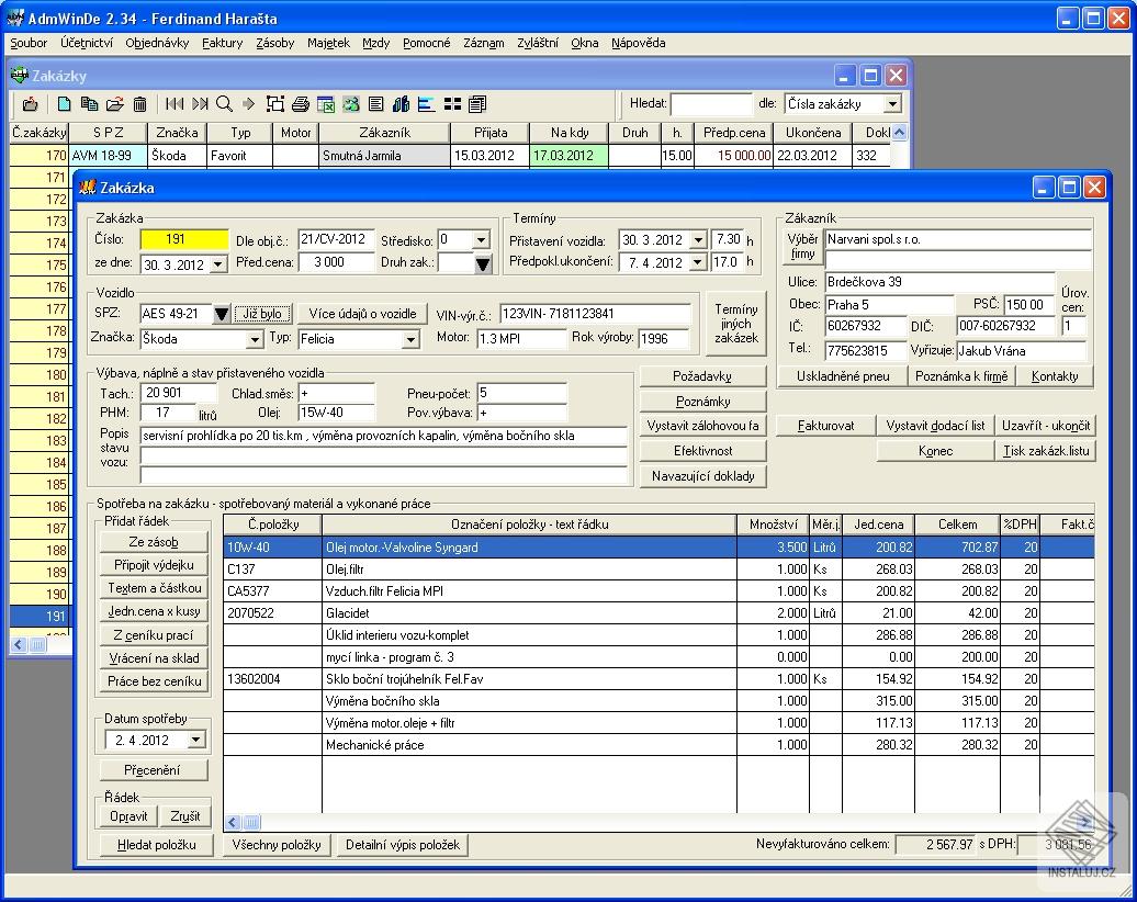 Program Autoservis + AdmWinDE