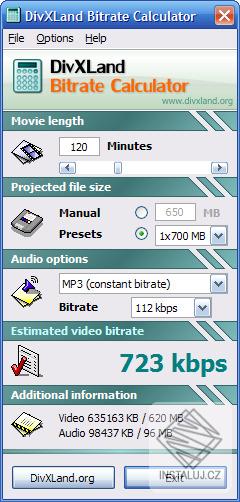 DivXLand Bitrate Calculator