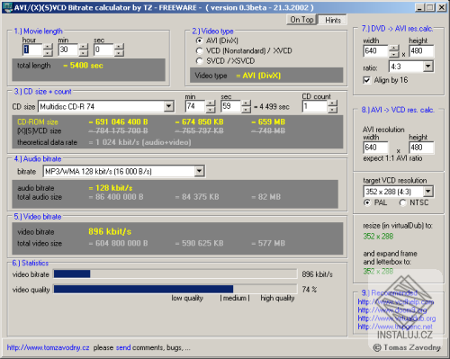 AVI/XSVCD Bitrate Calculator