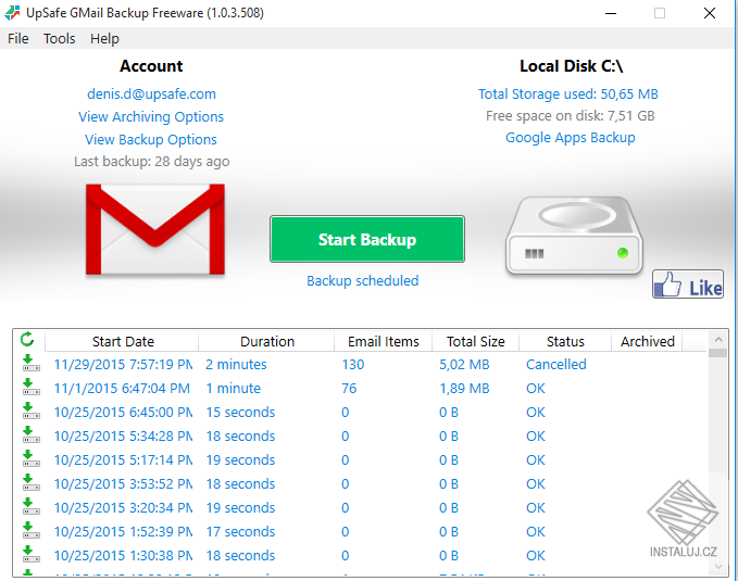 Upsafe Gmail Backup
