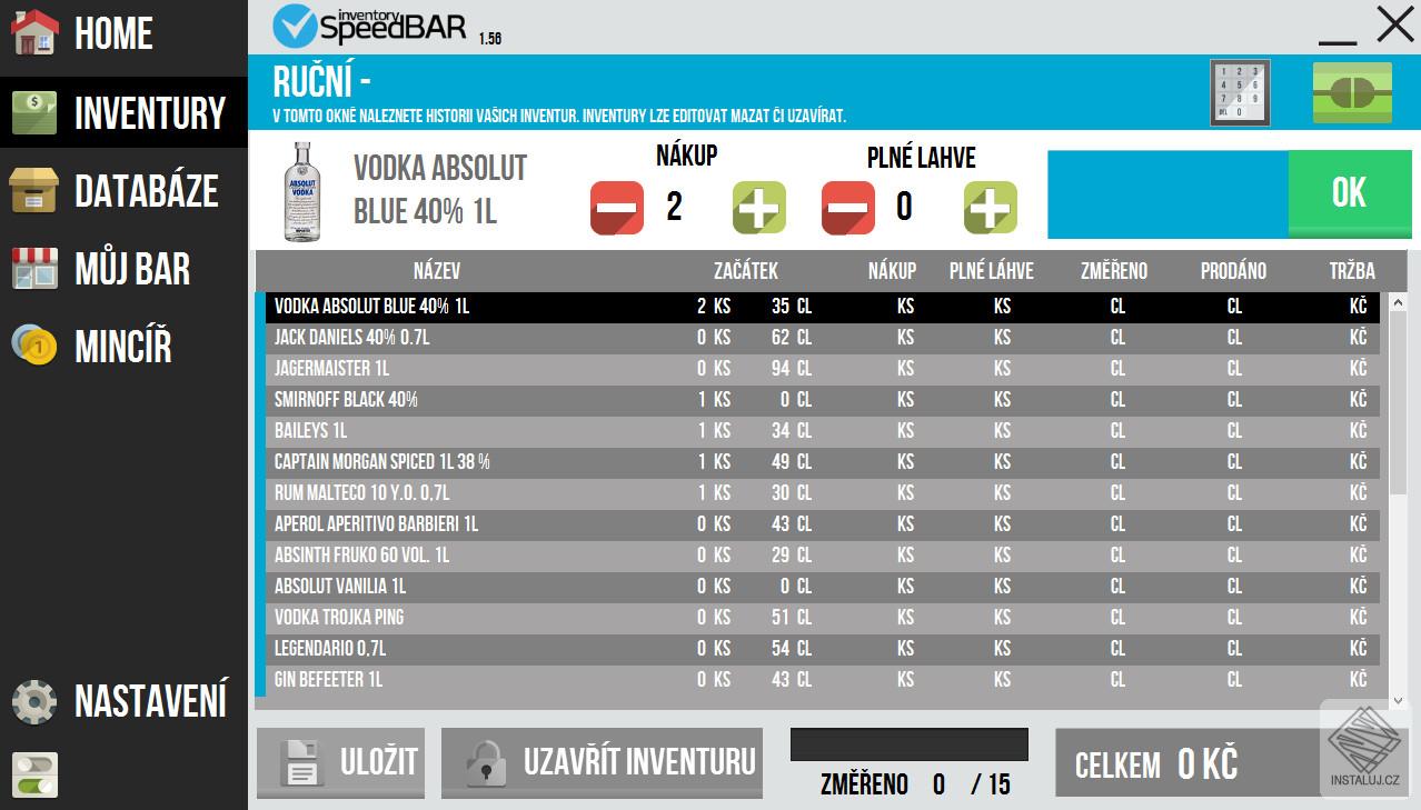 SpeedBAR inventura alkoholu