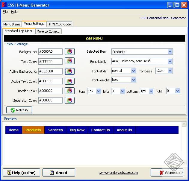 CSS Horizontal Menu Generator