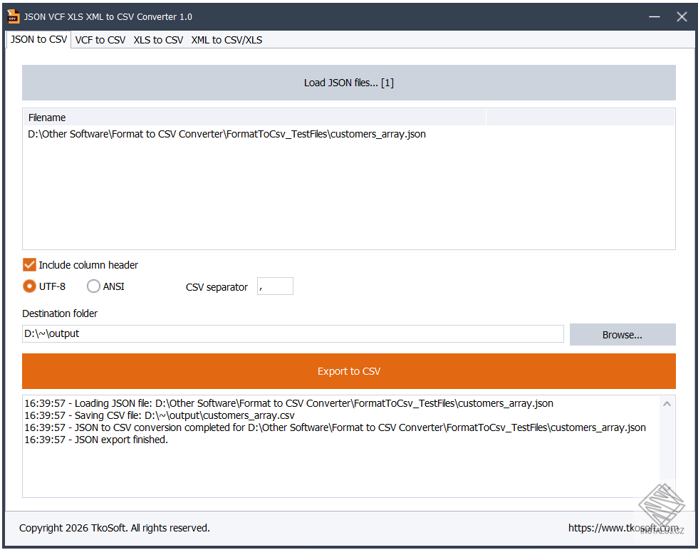 JSON VCF XLS XML to CSV Converter
